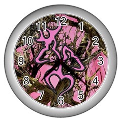 Pink Browning Deer Glitter Camo Wall Clock (silver)