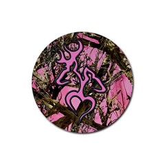 Pink Browning Deer Glitter Camo Rubber Round Coaster (4 Pack)