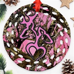 Pink Browning Deer Glitter Camo Round Filigree Ornament (two Sides)