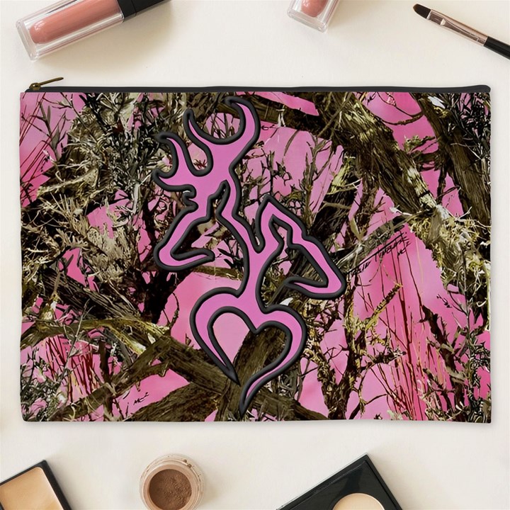 Pink Browning Deer Glitter Camo Cosmetic Bag (XXXL)