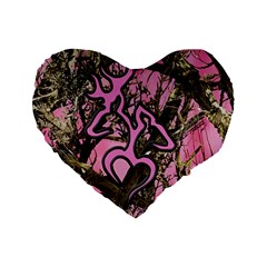 Pink Browning Deer Glitter Camo Standard 16  Premium Heart Shape Cushions