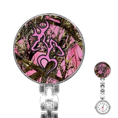 Pink Browning Deer Glitter Camo Stainless Steel Nurses Watch