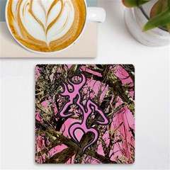 Pink Browning Deer Glitter Camo Uv Print Square Tile Coaster 