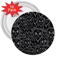 Old Man Monster Motif Black And White Creepy Pattern 3  Buttons (10 Pack)  by dflcprintsclothing