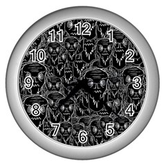 Old Man Monster Motif Black And White Creepy Pattern Wall Clock (silver) by dflcprintsclothing