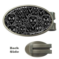 Old Man Monster Motif Black And White Creepy Pattern Money Clips (oval)  by dflcprintsclothing