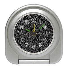 Old Man Monster Motif Black And White Creepy Pattern Travel Alarm Clock by dflcprintsclothing