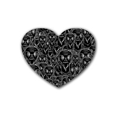 Old Man Monster Motif Black And White Creepy Pattern Rubber Heart Coaster (4 Pack)