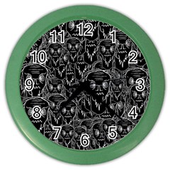 Old Man Monster Motif Black And White Creepy Pattern Color Wall Clock by dflcprintsclothing