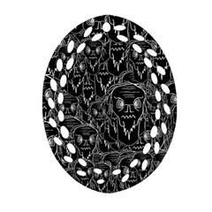 Old Man Monster Motif Black And White Creepy Pattern Oval Filigree Ornament (two Sides) by dflcprintsclothing