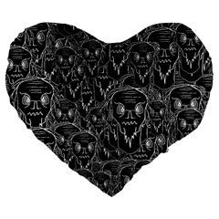 Old Man Monster Motif Black And White Creepy Pattern Large 19  Premium Flano Heart Shape Cushions by dflcprintsclothing