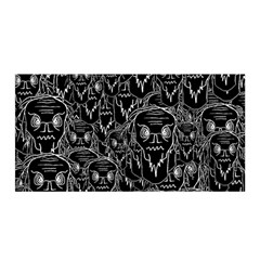 Old Man Monster Motif Black And White Creepy Pattern Satin Wrap 35  X 70  by dflcprintsclothing