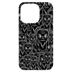 Old Man Monster Motif Black And White Creepy Pattern Iphone 14 Pro Black Uv Print Case by dflcprintsclothing