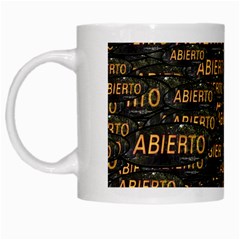 Abierto Neon Lettes Over Glass Motif Pattern White Mug by dflcprintsclothing