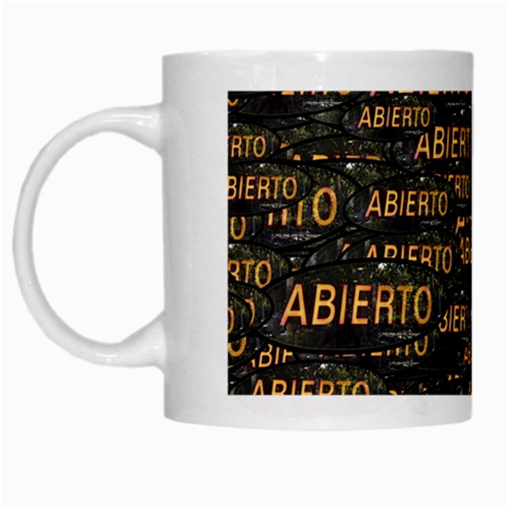 Abierto neon lettes over glass motif pattern White Mug