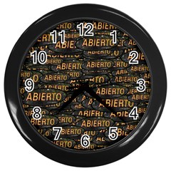 Abierto Neon Lettes Over Glass Motif Pattern Wall Clock (black) by dflcprintsclothing