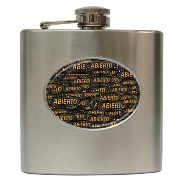 Abierto neon lettes over glass motif pattern Hip Flask (6 oz)