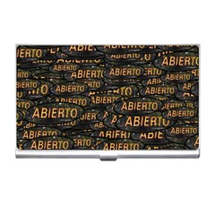 Abierto Neon Lettes Over Glass Motif Pattern Business Card Holder