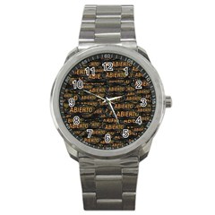 Abierto Neon Lettes Over Glass Motif Pattern Sport Metal Watch by dflcprintsclothing