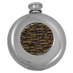 Abierto Neon Lettes Over Glass Motif Pattern Round Hip Flask (5 Oz) by dflcprintsclothing