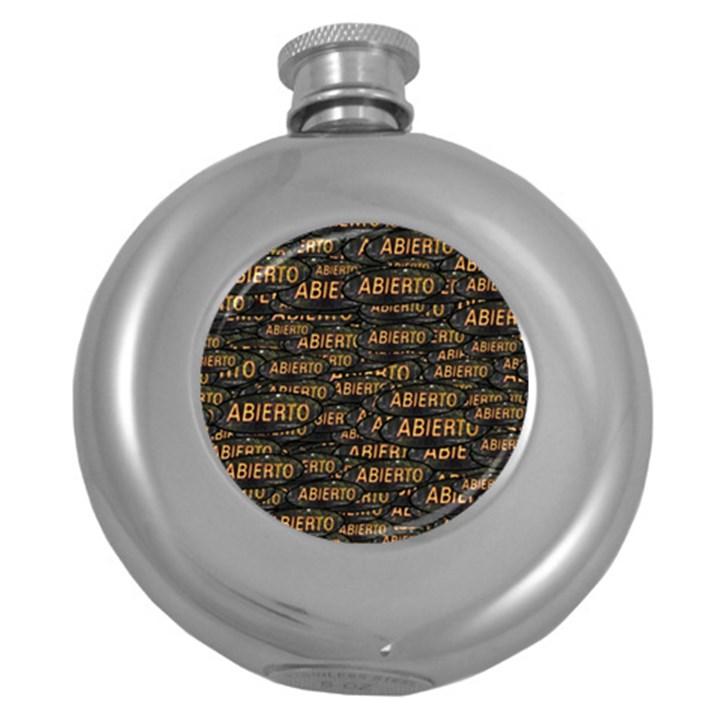 Abierto neon lettes over glass motif pattern Round Hip Flask (5 oz)