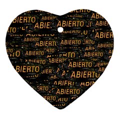 Abierto Neon Lettes Over Glass Motif Pattern Heart Ornament (two Sides) by dflcprintsclothing