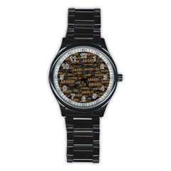 Abierto Neon Lettes Over Glass Motif Pattern Stainless Steel Round Watch by dflcprintsclothing