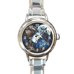 Steampunk Woman With Owl 2 Steampunk Woman With Owl Woman With Owl Strap Round Italian Charm Watch by CKArtCreations