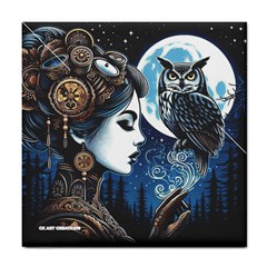 Steampunk Woman With Owl 2 Steampunk Woman With Owl Woman With Owl Strap Tile Coaster by CKArtCreations