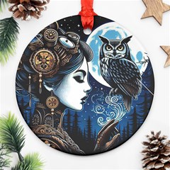 Steampunk Woman With Owl 2 Steampunk Woman With Owl Woman With Owl Strap Ornament (round) by CKArtCreations