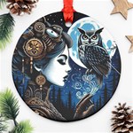 Steampunk Woman With Owl 2 Steampunk Woman With Owl Woman With Owl Strap Ornament (Round) Front