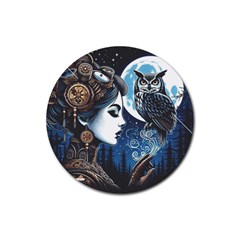 Steampunk Woman With Owl 2 Steampunk Woman With Owl Woman With Owl Strap Rubber Coaster (round) by CKArtCreations