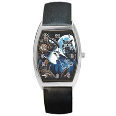 Steampunk Woman With Owl 2 Steampunk Woman With Owl Woman With Owl Strap Barrel Style Metal Watch by CKArtCreations