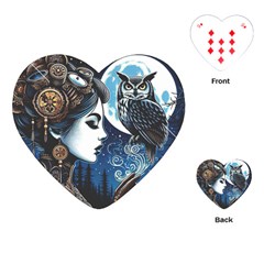 Steampunk Woman With Owl 2 Steampunk Woman With Owl Woman With Owl Strap Playing Cards Single Design (heart) by CKArtCreations