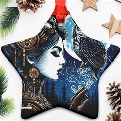 Steampunk Woman With Owl 2 Steampunk Woman With Owl Woman With Owl Strap Star Ornament (two Sides)