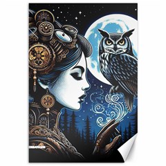 Steampunk Woman With Owl 2 Steampunk Woman With Owl Woman With Owl Strap Canvas 12  X 18  by CKArtCreations