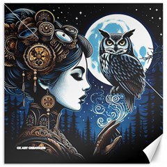 Steampunk Woman With Owl 2 Steampunk Woman With Owl Woman With Owl Strap Canvas 16  X 16  by CKArtCreations