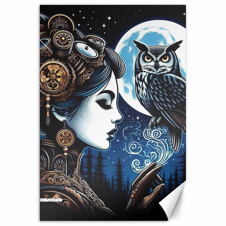 Steampunk Woman With Owl 2 Steampunk Woman With Owl Woman With Owl Strap Canvas 20  x 30 