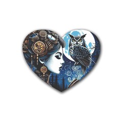 Steampunk Woman With Owl 2 Steampunk Woman With Owl Woman With Owl Strap Rubber Heart Coaster (4 Pack) by CKArtCreations