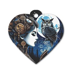 Steampunk Woman With Owl 2 Steampunk Woman With Owl Woman With Owl Strap Dog Tag Heart (one Side) by CKArtCreations