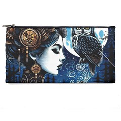 Steampunk Woman With Owl 2 Steampunk Woman With Owl Woman With Owl Strap Pencil Case by CKArtCreations