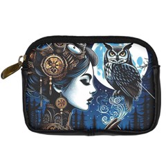 Steampunk Woman With Owl 2 Steampunk Woman With Owl Woman With Owl Strap Digital Camera Leather Case by CKArtCreations