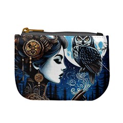 Steampunk Woman With Owl 2 Steampunk Woman With Owl Woman With Owl Strap Mini Coin Purse by CKArtCreations