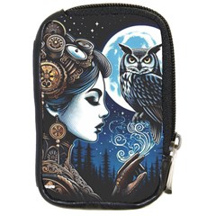 Steampunk Woman With Owl 2 Steampunk Woman With Owl Woman With Owl Strap Compact Camera Leather Case by CKArtCreations