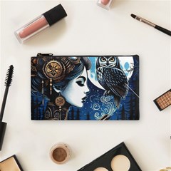 Steampunk Woman With Owl 2 Steampunk Woman With Owl Woman With Owl Strap Cosmetic Bag (small) by CKArtCreations