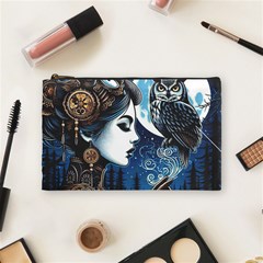 Steampunk Woman With Owl 2 Steampunk Woman With Owl Woman With Owl Strap Cosmetic Bag (medium) by CKArtCreations