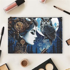 Steampunk Woman With Owl 2 Steampunk Woman With Owl Woman With Owl Strap Cosmetic Bag (large) by CKArtCreations