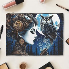 Steampunk Woman With Owl 2 Steampunk Woman With Owl Woman With Owl Strap Cosmetic Bag (xl) by CKArtCreations