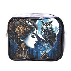 Steampunk Woman With Owl 2 Steampunk Woman With Owl Woman With Owl Strap Mini Toiletries Bag (one Side) by CKArtCreations