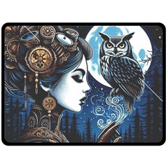 Steampunk Woman With Owl 2 Steampunk Woman With Owl Woman With Owl Strap Fleece Blanket (large) by CKArtCreations